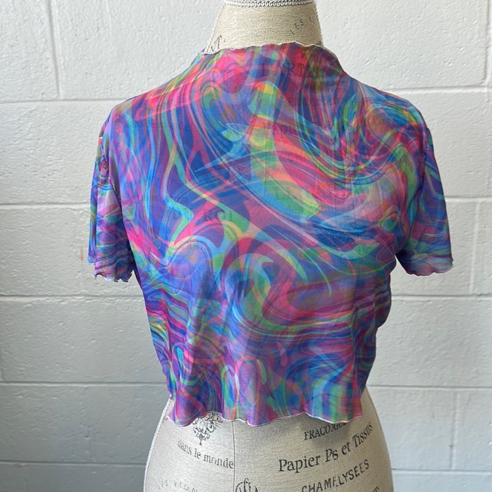Multicolor Swirl Mesh Crop Top